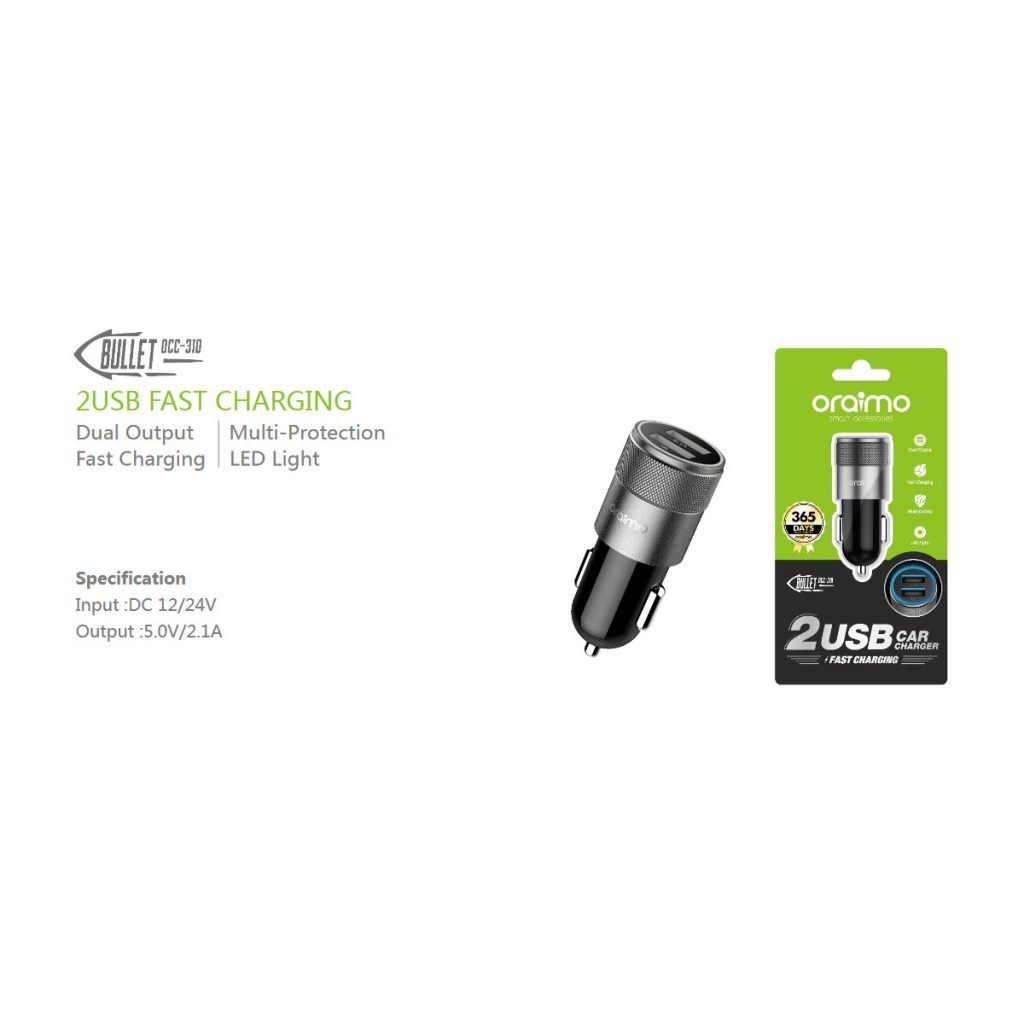 Oraimo Bullet OCC-310 2 USB Fast Charging Car Charger