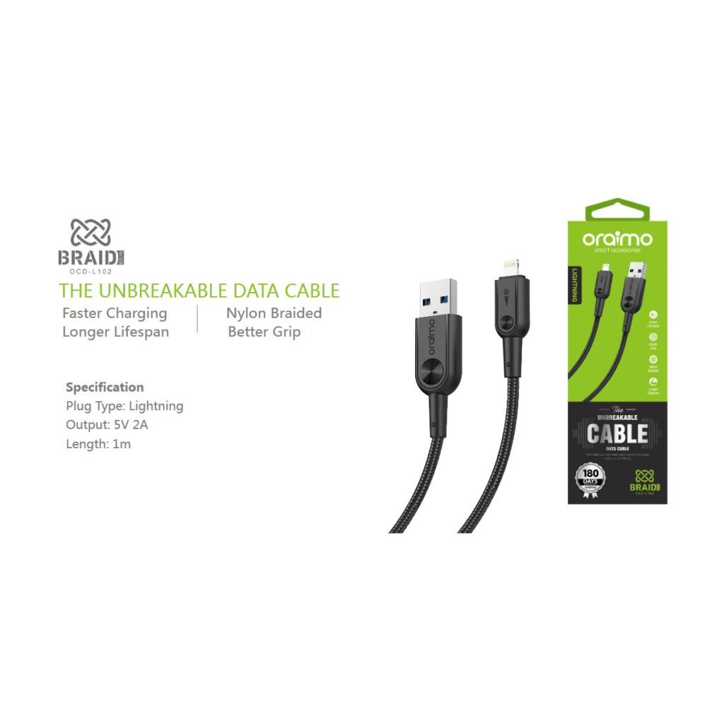 Oraimo Data Cable OCD-L102 Lightning Cable Nylon Braided 2.0A 1m