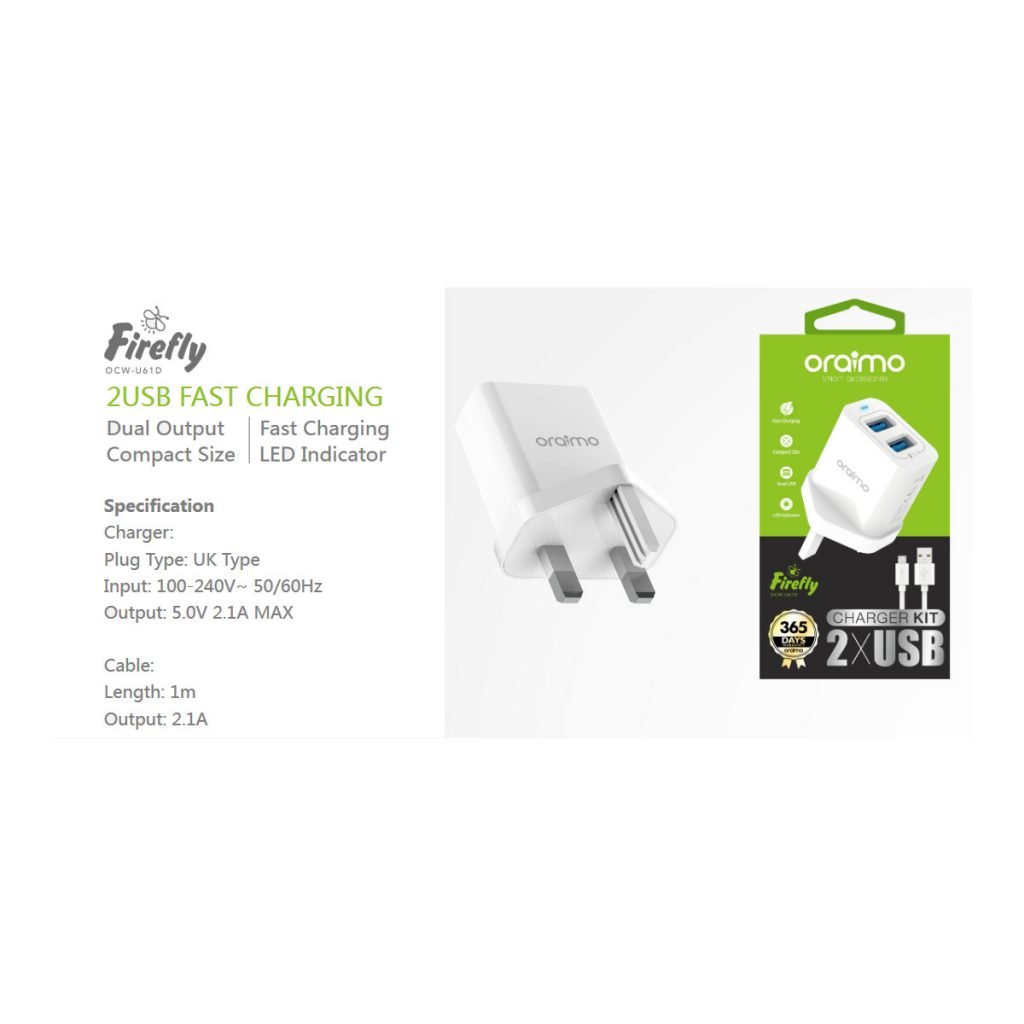 Oraimo Firefly OCW-U61D Uk Type Dual Port Charger
