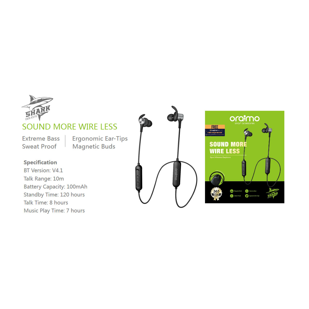 Oraimo Shark OEB-E57D Bluetooth Earphone