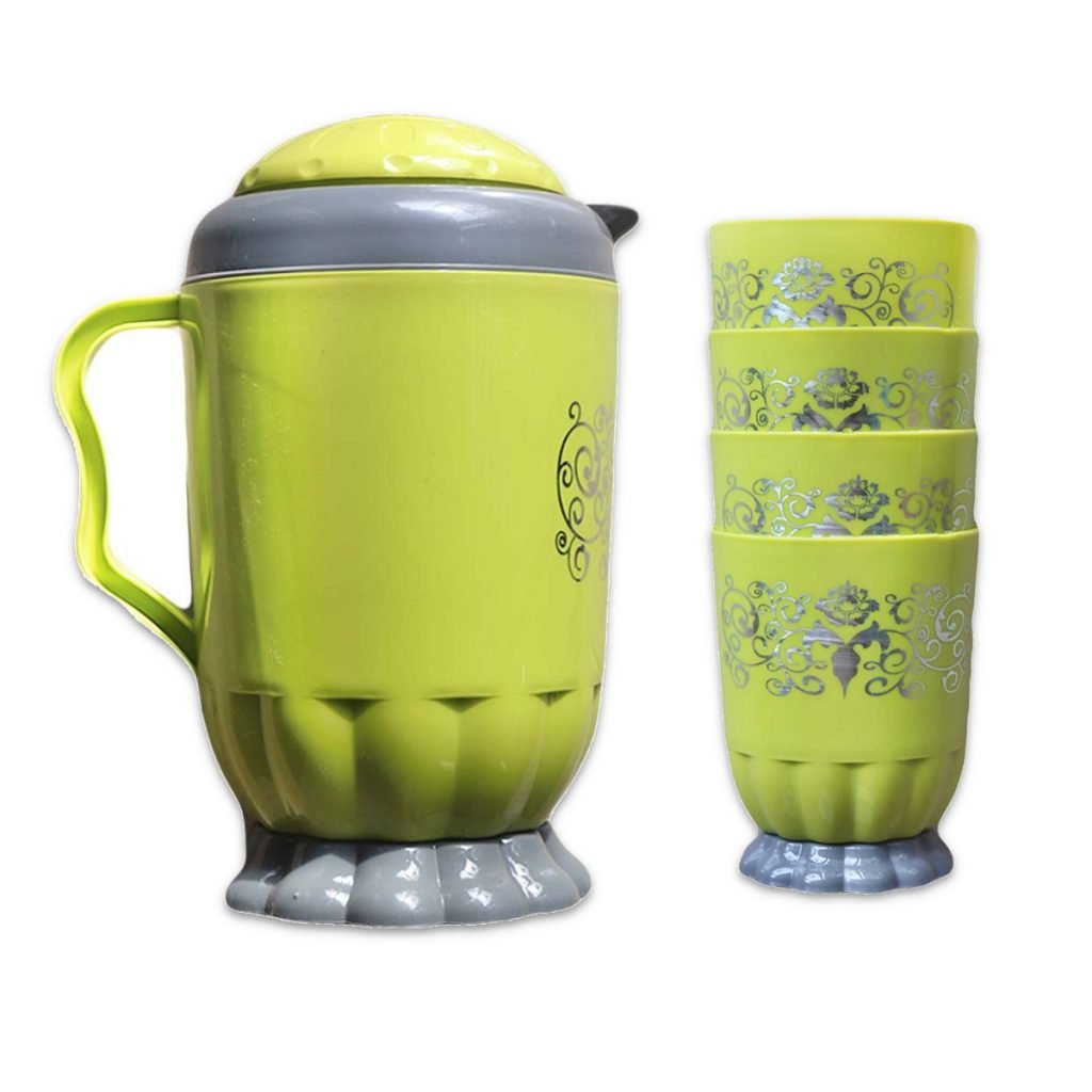 Plastic Jug With Cups x 4 (Lemon Green & Grey)
