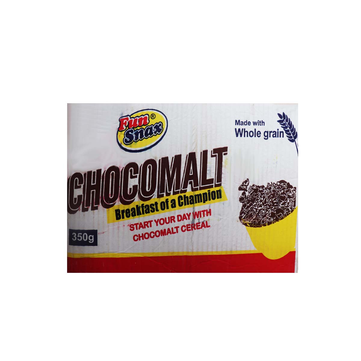 Fun Snax Chocomalt Cereal My Taste My Choice! Fun Snax Chocomalt Cereal contains corn grits, wheat flour, cocoa powder, malt extract, full cream milk, caramel, sugar, salt, vegetable oil and chocolate flavour. Start your day with Fun Snax Chocomalt Cereal.