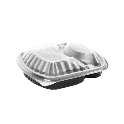 2 Compartment Wide Disposable Plastic Food Container With Lid